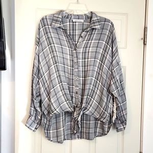 Wanderlux plaid button up front tie shirt